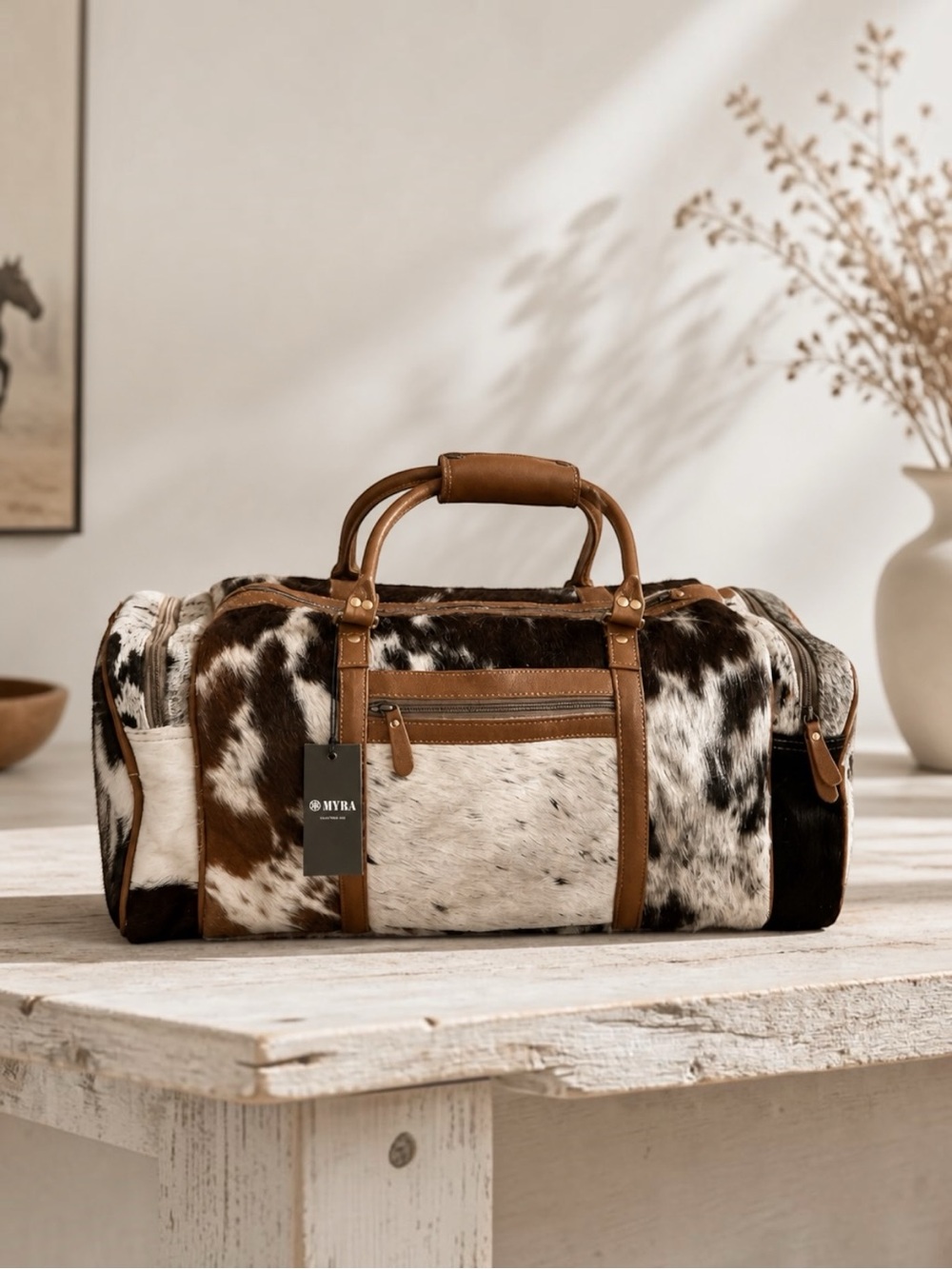 New Myra Bag genuine Leather cowhide hair-on duffle bag travel unisex